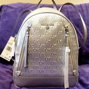 Michael Kors Medium Silver Brooklyn Monogram Backpack